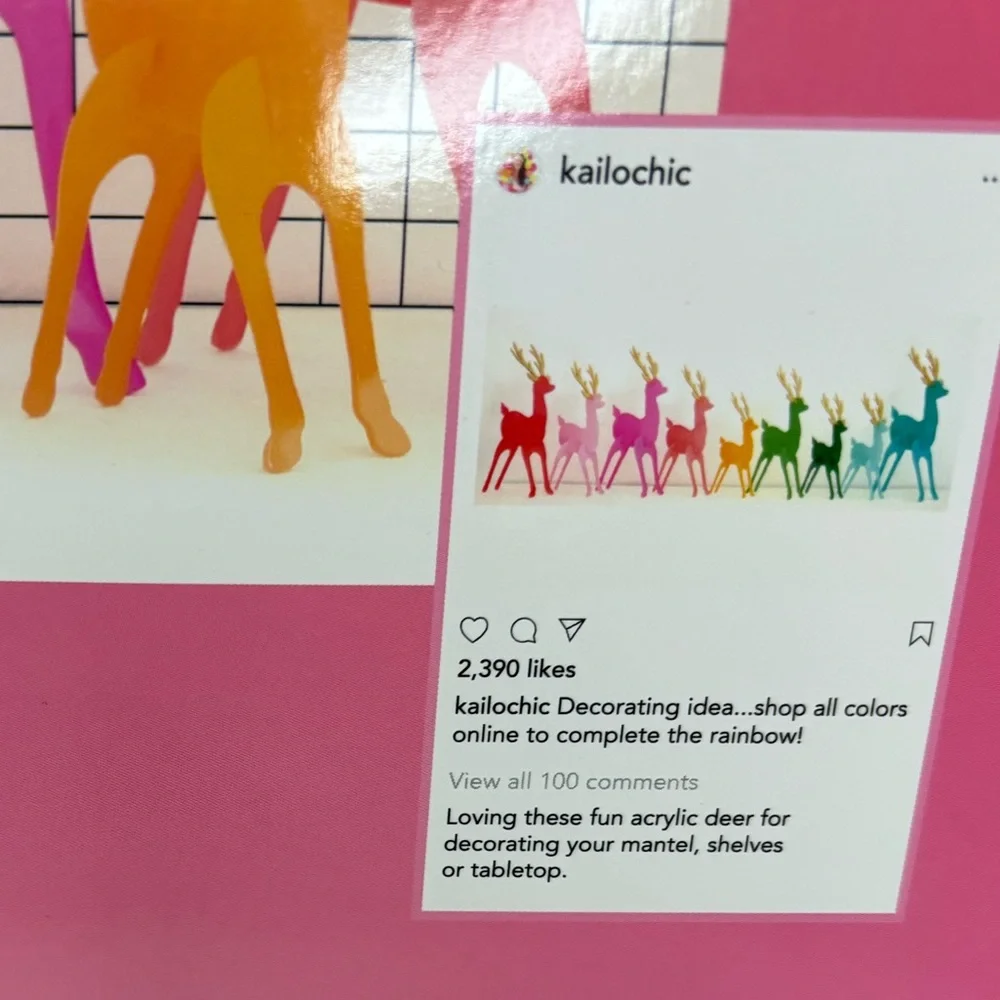 Kailo Chic Acrylic 3D Colorful Deer Decor Set New In Box